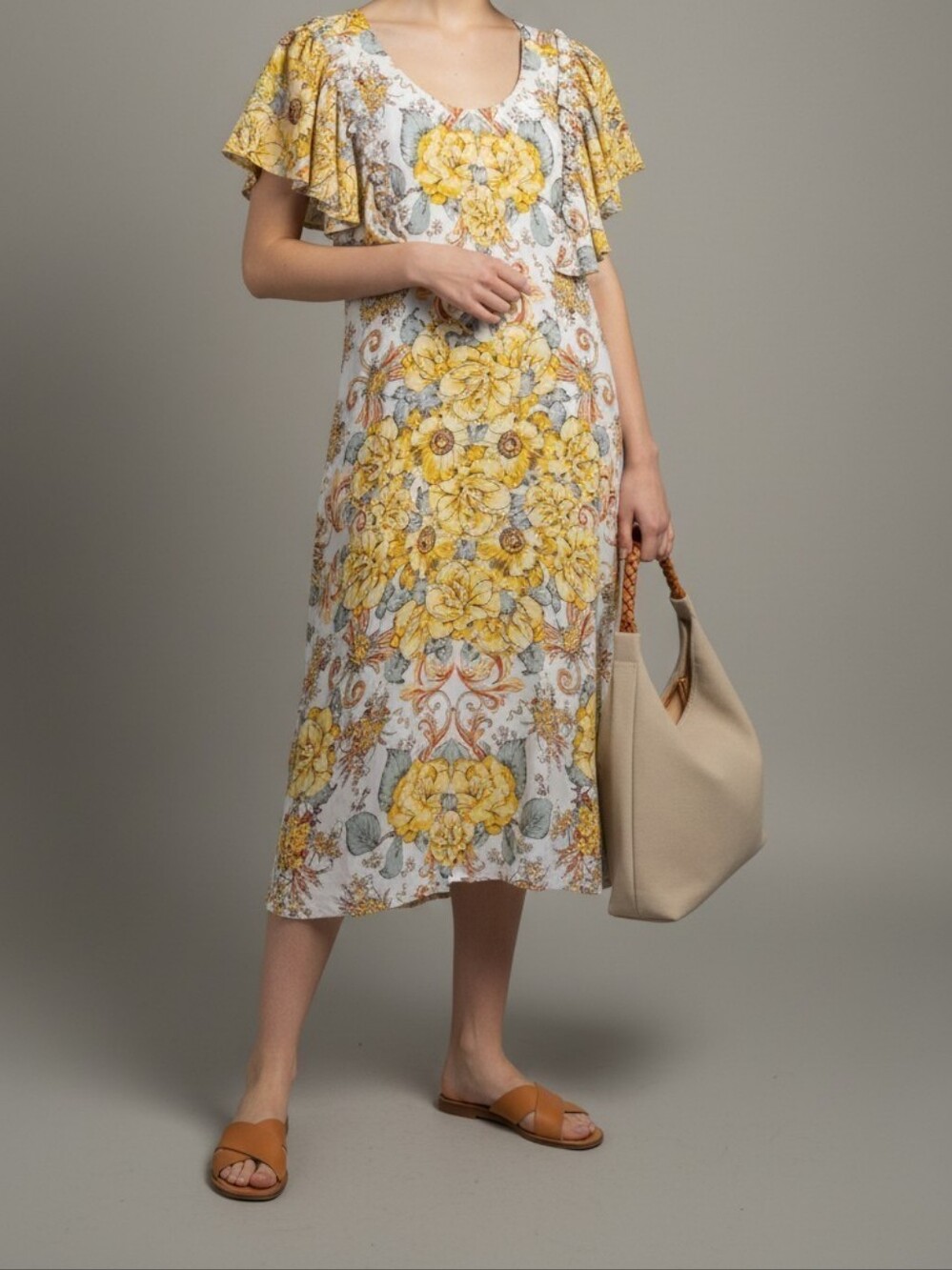 Free People Women's Yellow Floral Swing Dress